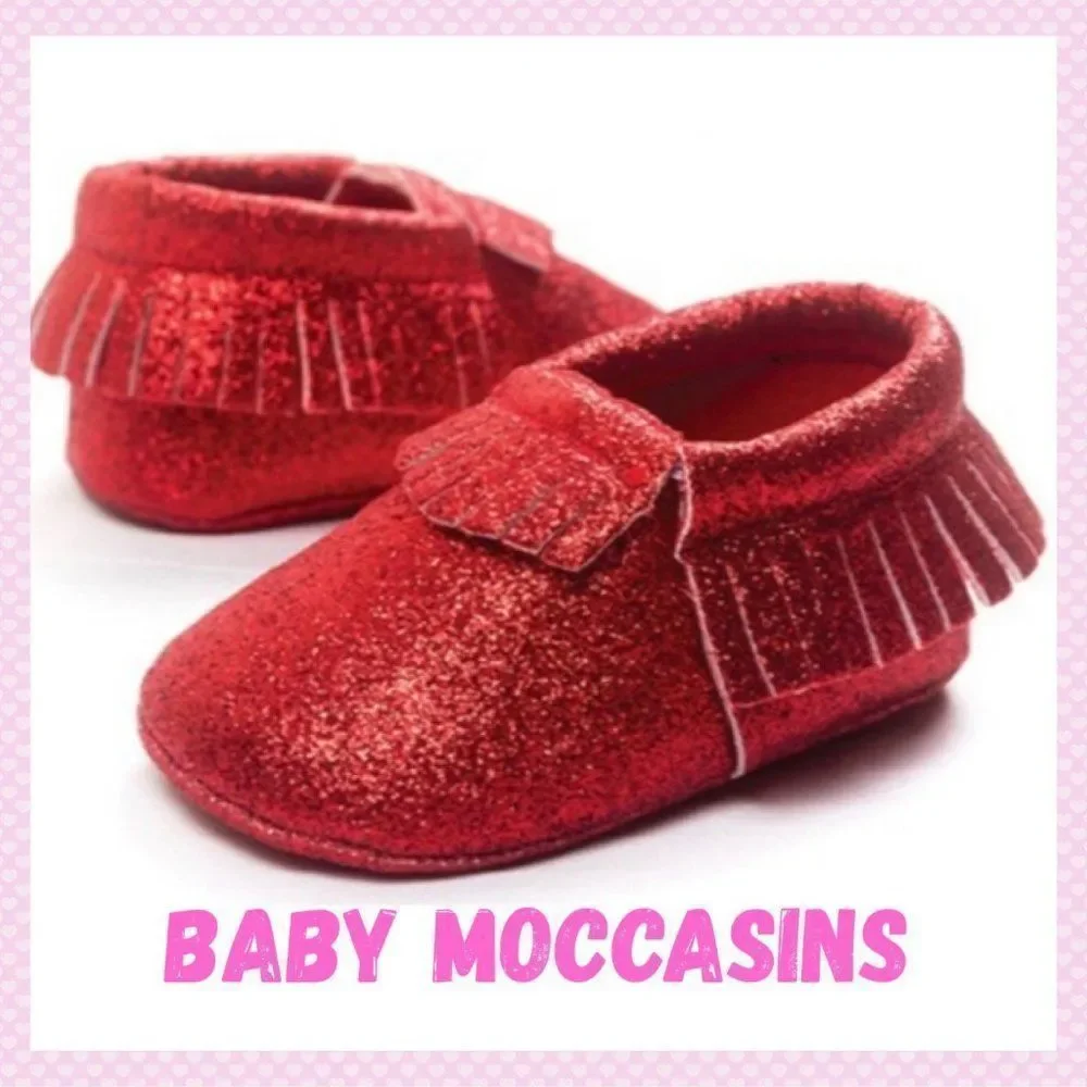 NWT, Baby Moccasins in Red Glitter - Infant sizes 12 - 18 months